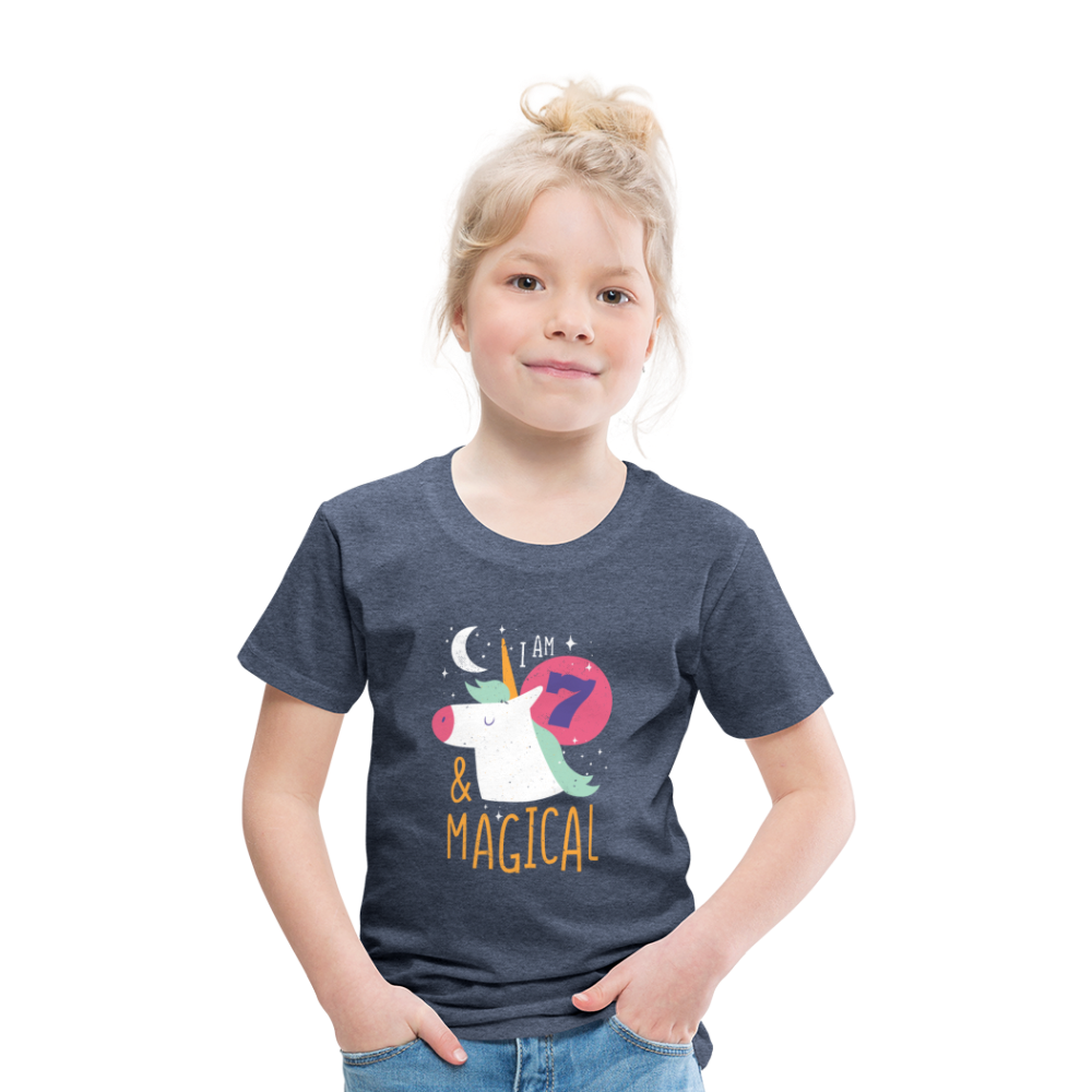 Kinder Premium T-Shirt Einhorn 7.Geburtstag - Blau meliert