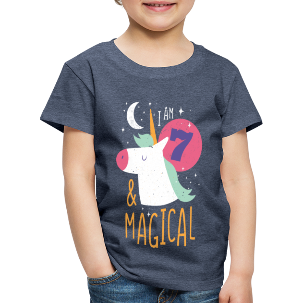 Kinder Premium T-Shirt Einhorn 7.Geburtstag - Blau meliert