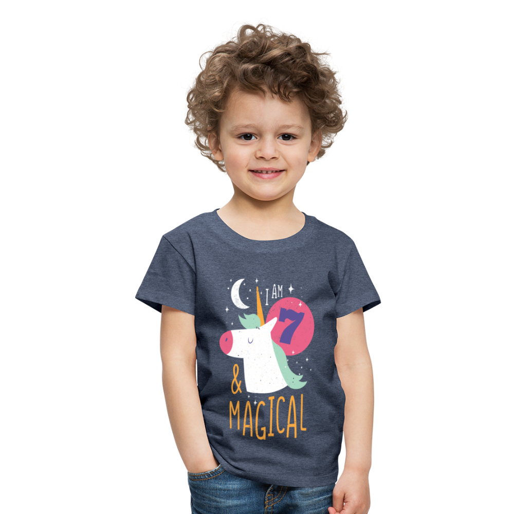 Kinder Premium T-Shirt Einhorn 7.Geburtstag - Blau meliert