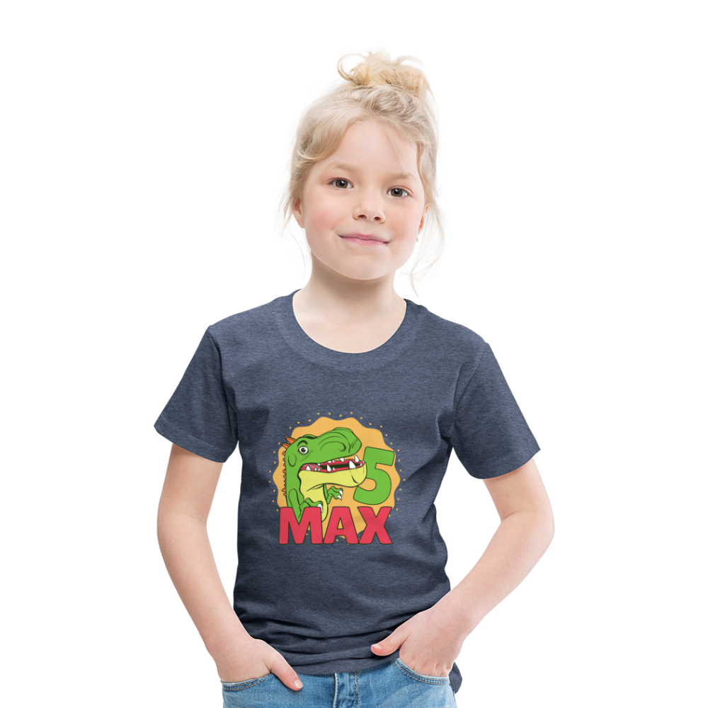 Kinder Premium T-Shirt Dino 5.Geburtstag - Blau meliert