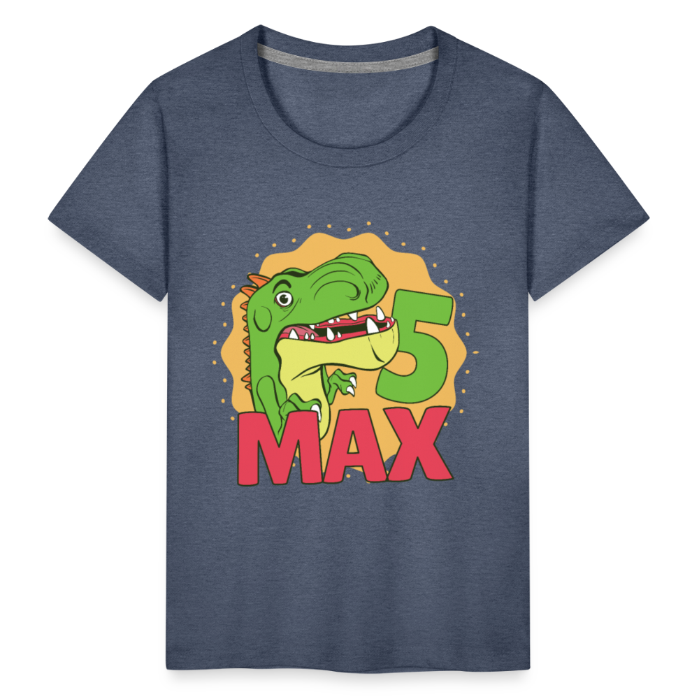 Kinder Premium T-Shirt Dino 5.Geburtstag - Blau meliert