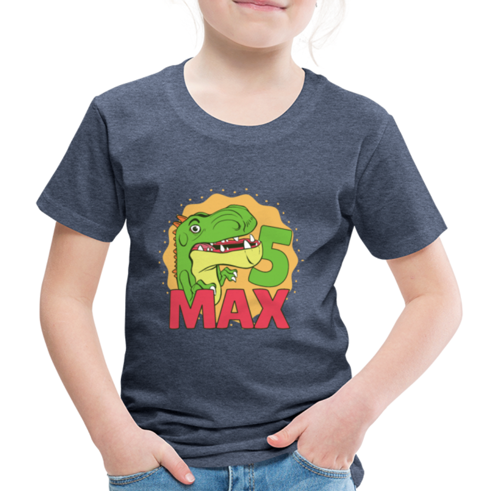 Kinder Premium T-Shirt Dino 5.Geburtstag - Blau meliert