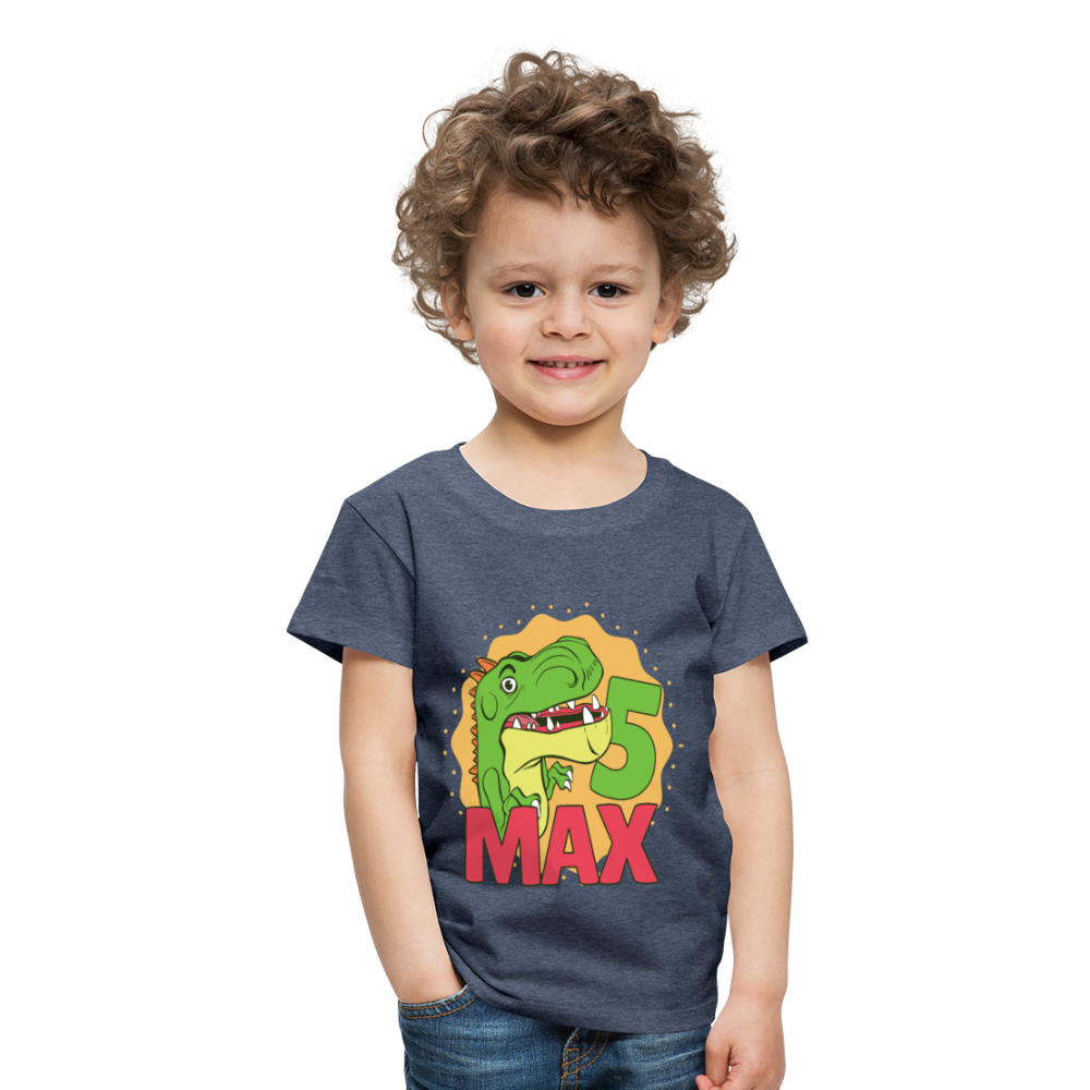 Kinder Premium T-Shirt Dino 5.Geburtstag - Blau meliert