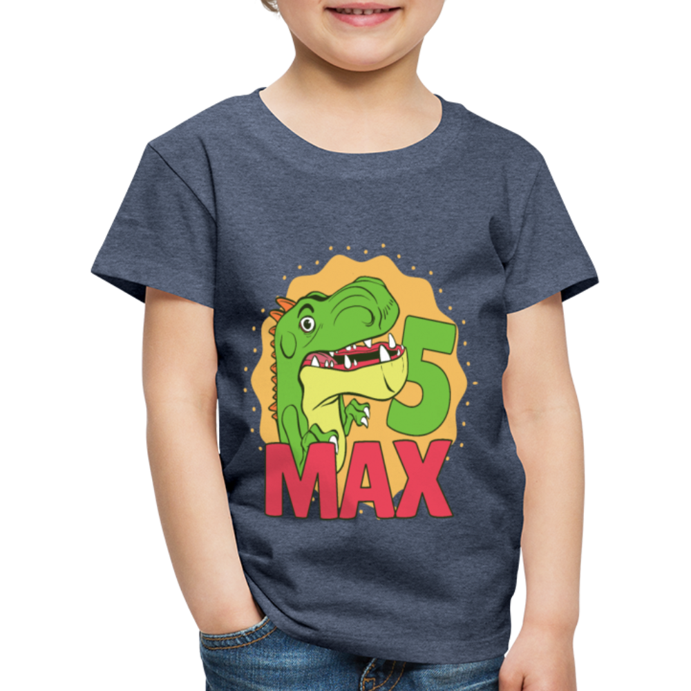 Kinder Premium T-Shirt Dino 5.Geburtstag - Blau meliert