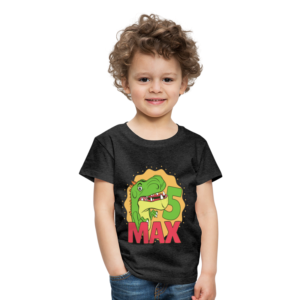 Kinder Premium T-Shirt Dino 5.Geburtstag - Anthrazit