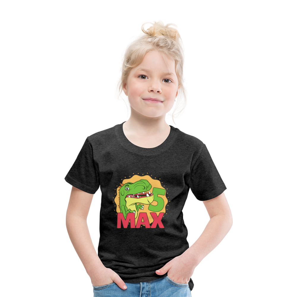 Kinder Premium T-Shirt Dino 5.Geburtstag - Anthrazit