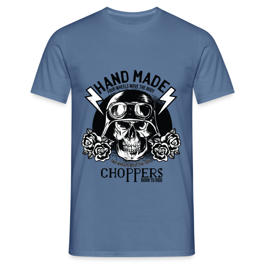 Herren - Männer T-Shirt Motorrad Totenkopf - Taubenblau 