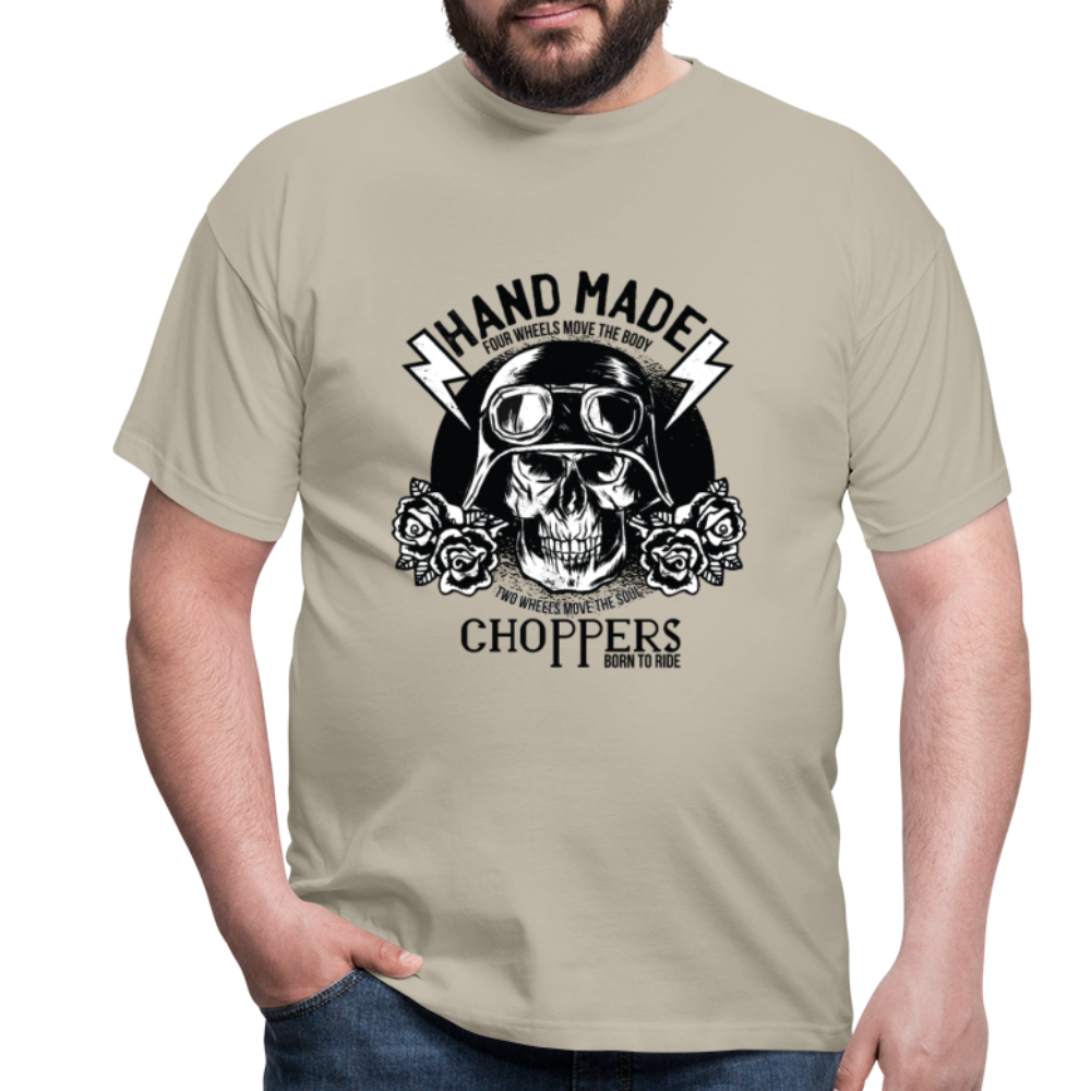 Herren - Männer T-Shirt Motorrad Totenkopf - Sandbeige