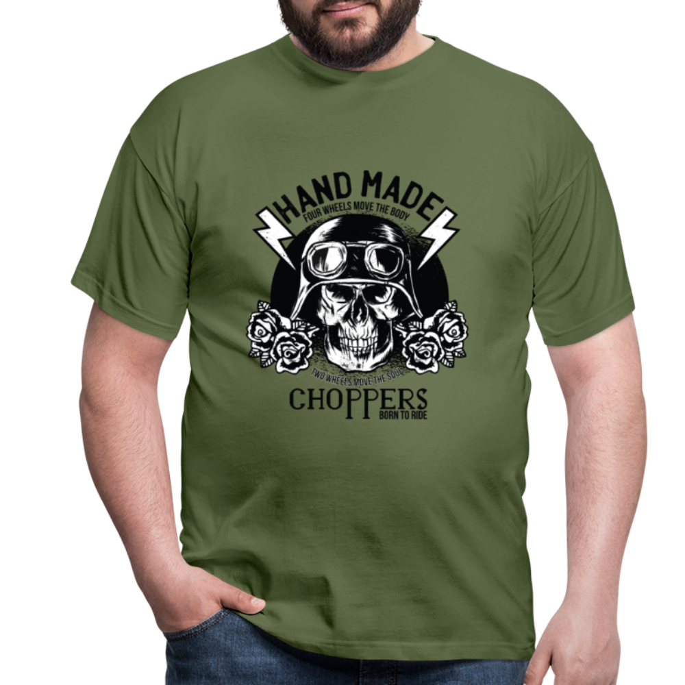 Herren - Männer T-Shirt Motorrad Totenkopf - Militärgrün