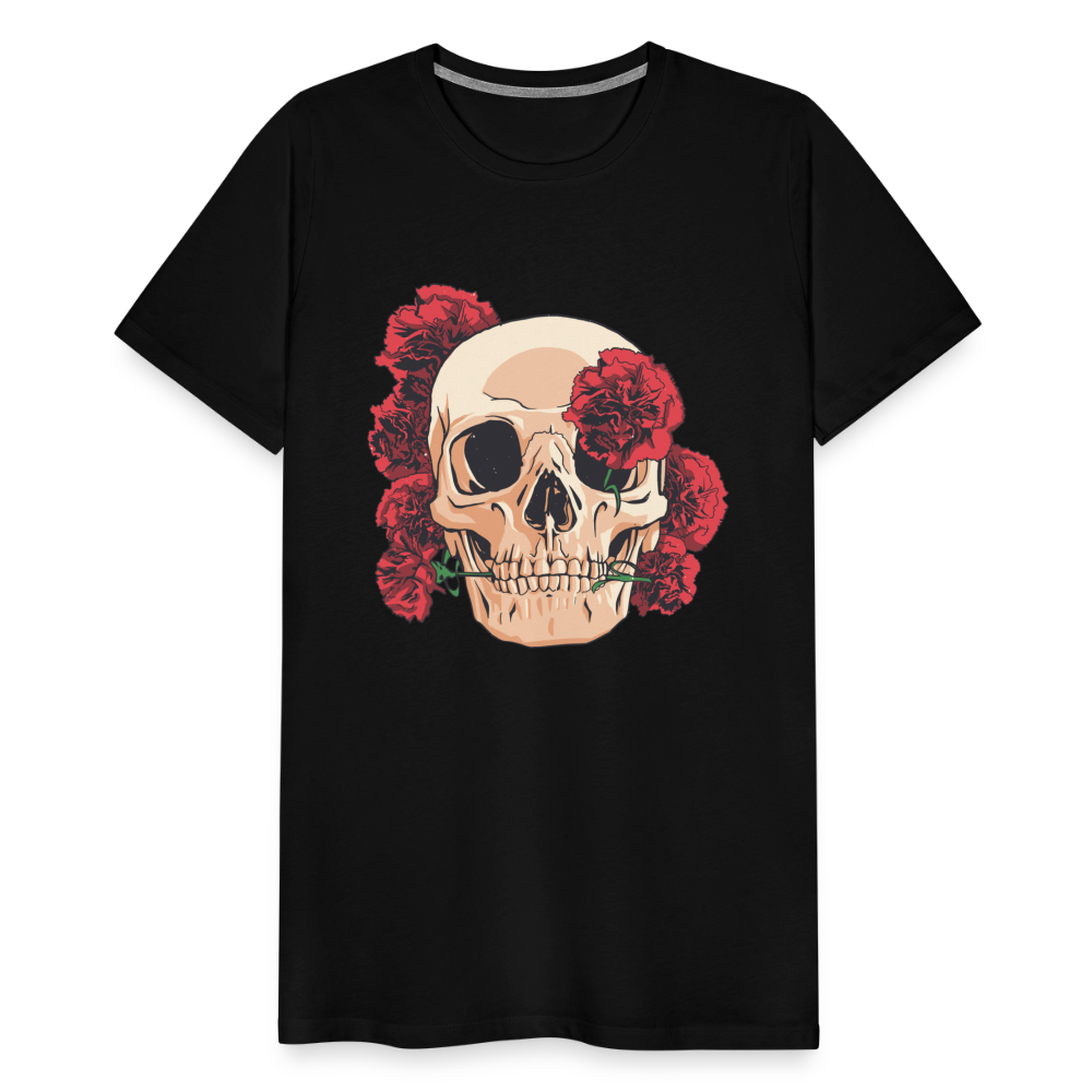 Herren - Männer Premium T-Shirt Totenkopf mit Rosen Design - Schwarz