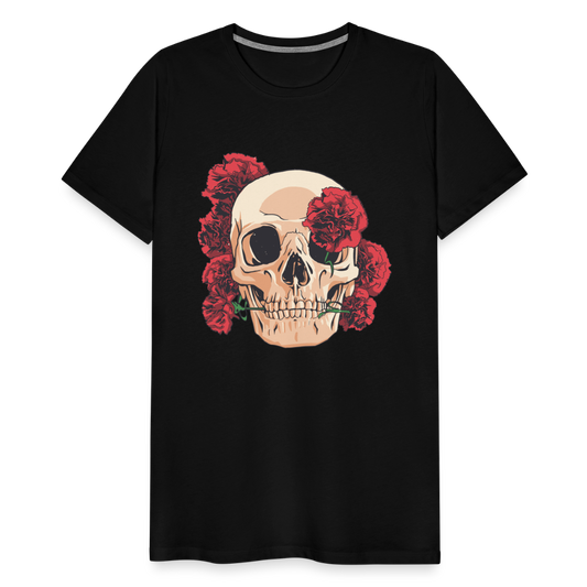 Herren - Männer Premium T-Shirt Totenkopf mit Rosen Design - Schwarz