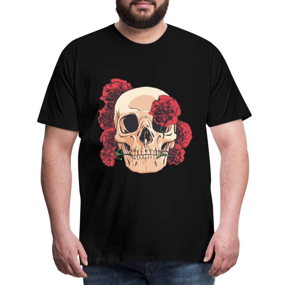 Herren - Männer Premium T-Shirt Totenkopf mit Rosen Design - Schwarz