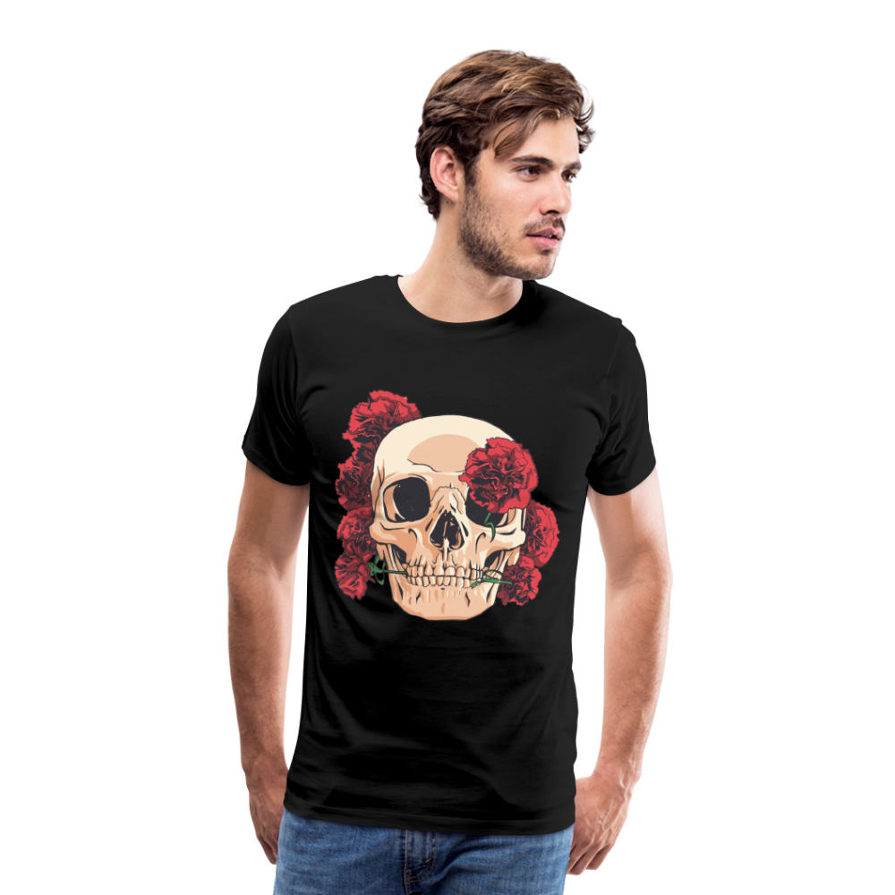 Herren - Männer Premium T-Shirt Totenkopf mit Rosen Design - Schwarz