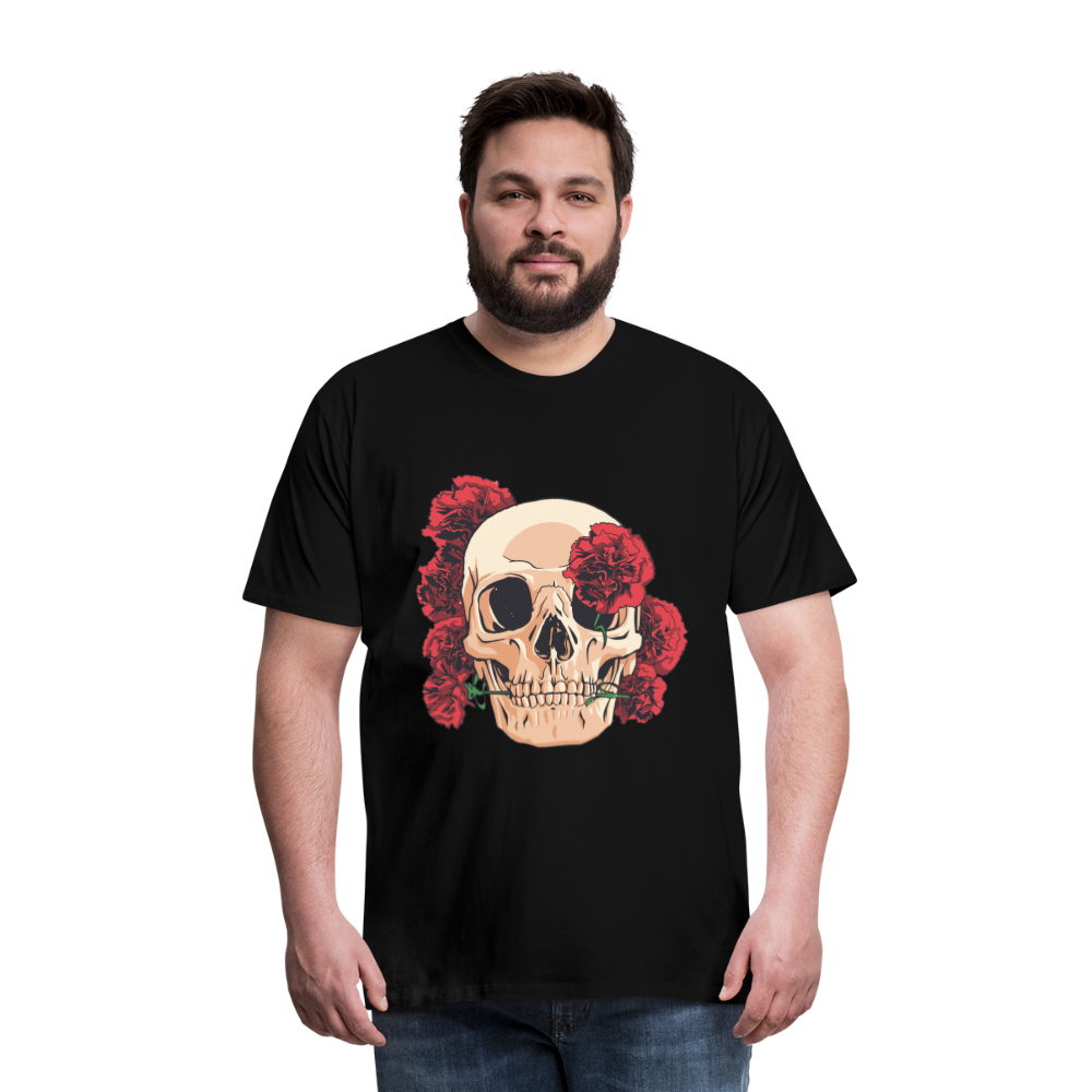 Herren - Männer Premium T-Shirt Totenkopf mit Rosen Design - Schwarz