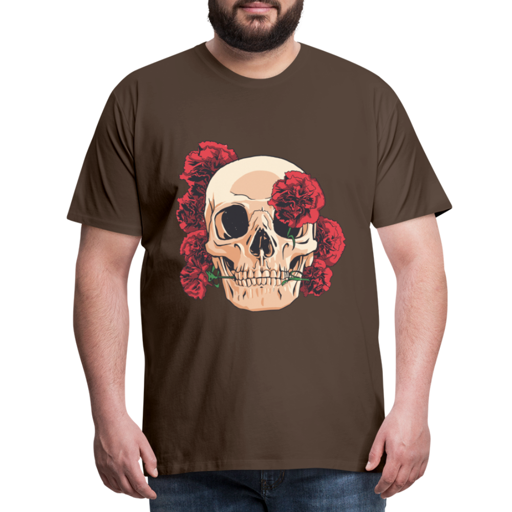 Herren - Männer Premium T-Shirt Totenkopf mit Rosen Design - Edelbraun