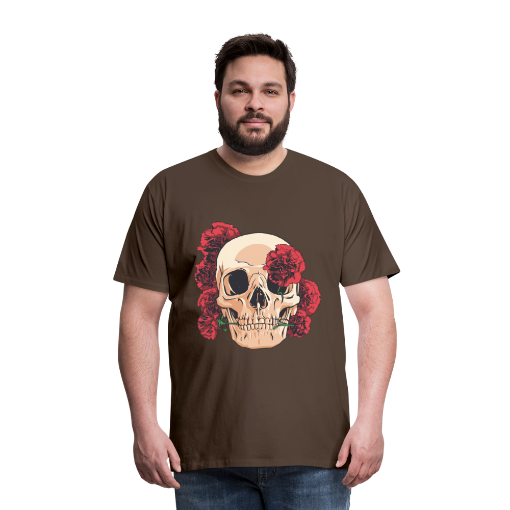 Herren - Männer Premium T-Shirt Totenkopf mit Rosen Design - Edelbraun