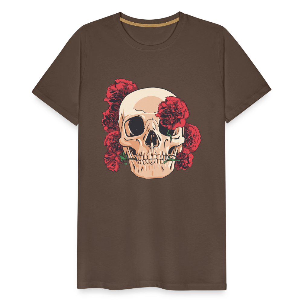 Herren - Männer Premium T-Shirt Totenkopf mit Rosen Design - Edelbraun