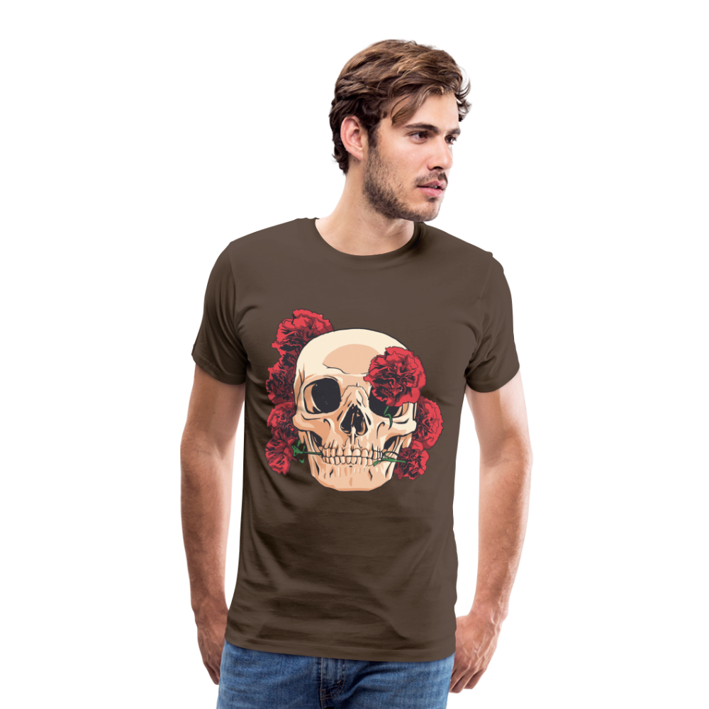 Herren - Männer Premium T-Shirt Totenkopf mit Rosen Design - Edelbraun