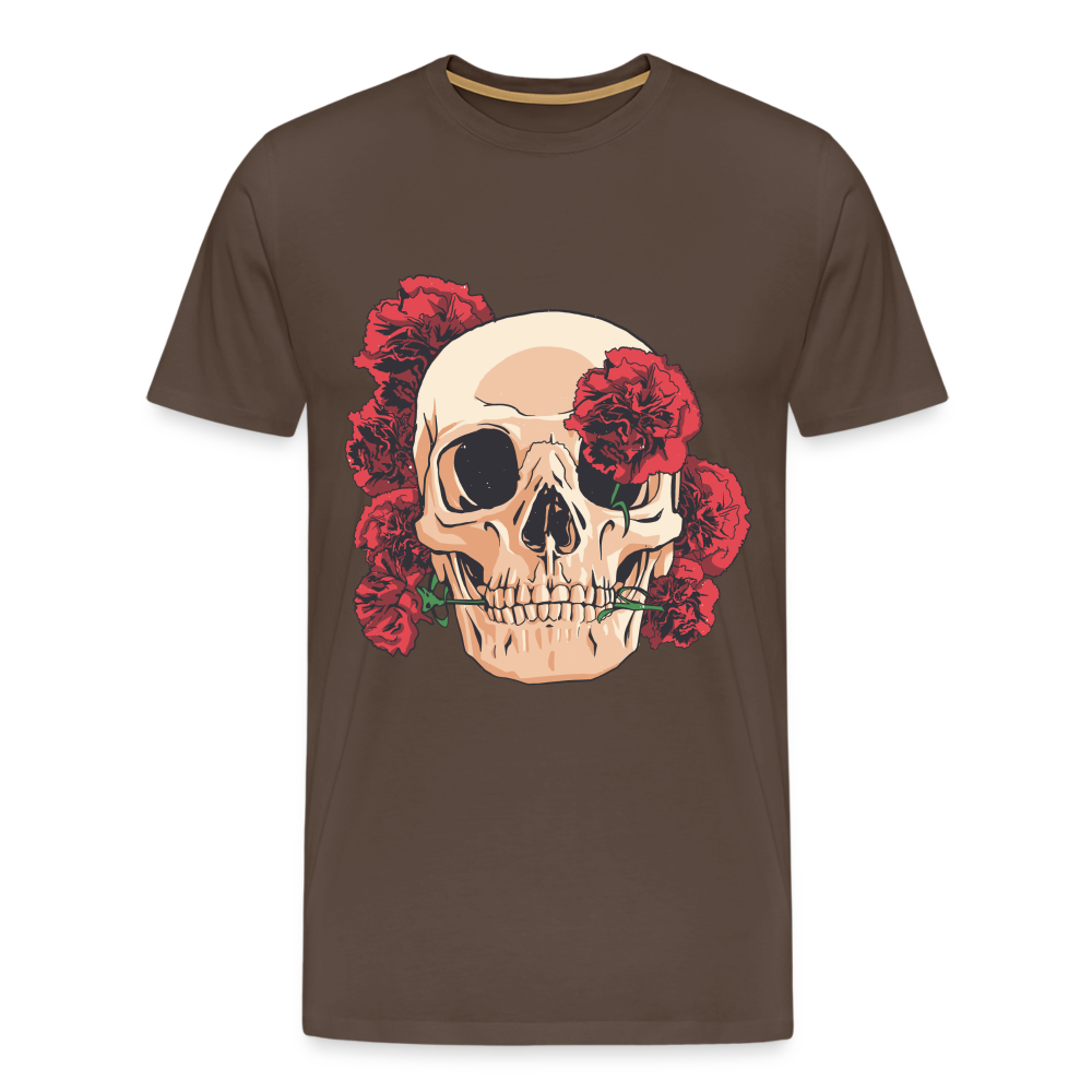 Herren - Männer Premium T-Shirt Totenkopf mit Rosen Design - Edelbraun