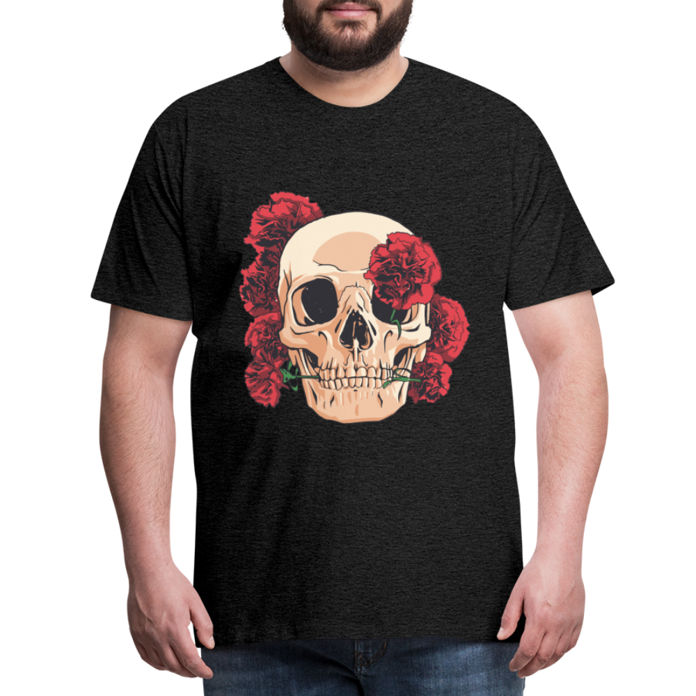 Herren - Männer Premium T-Shirt Totenkopf mit Rosen Design - Anthrazit