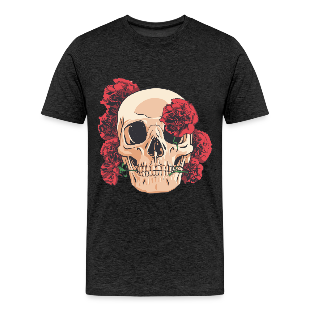 Herren - Männer Premium T-Shirt Totenkopf mit Rosen Design - Anthrazit