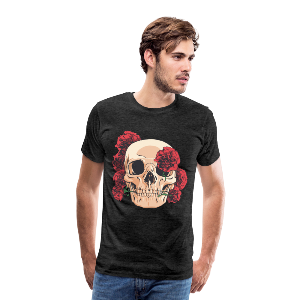 Herren - Männer Premium T-Shirt Totenkopf mit Rosen Design - Anthrazit