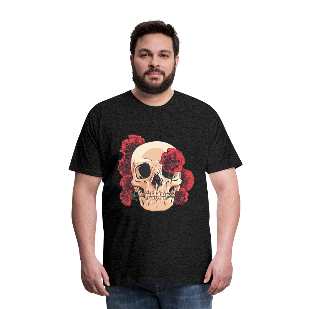 Herren - Männer Premium T-Shirt Totenkopf mit Rosen Design - Anthrazit