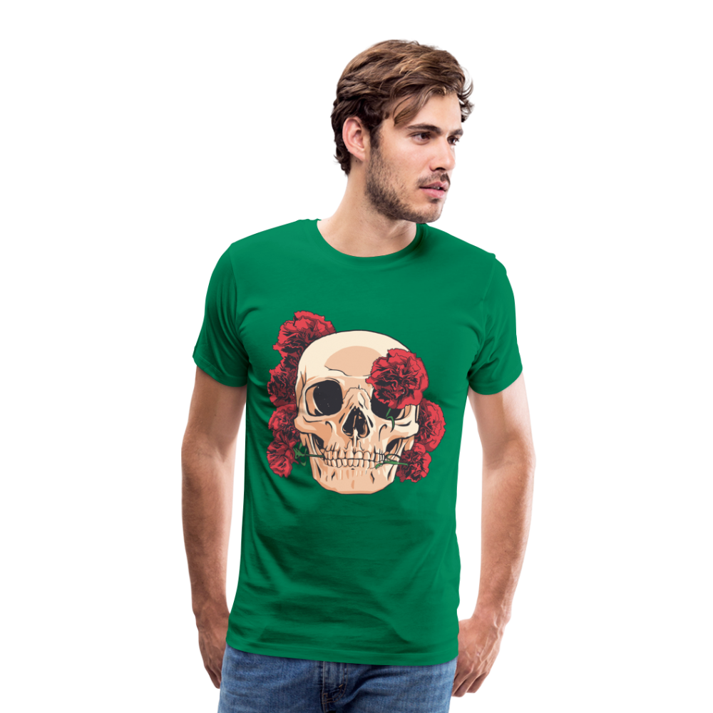 Herren - Männer Premium T-Shirt Totenkopf mit Rosen Design - Kelly Green