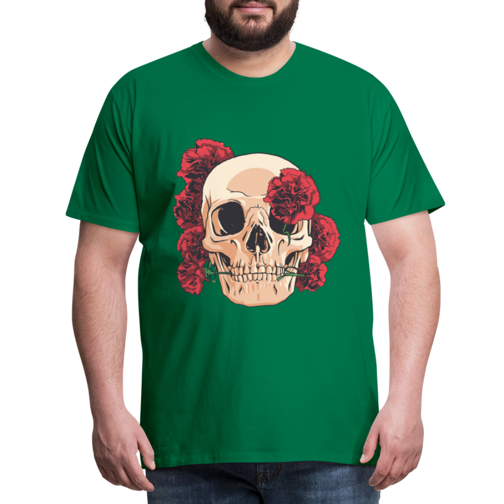 Herren - Männer Premium T-Shirt Totenkopf mit Rosen Design - Kelly Green