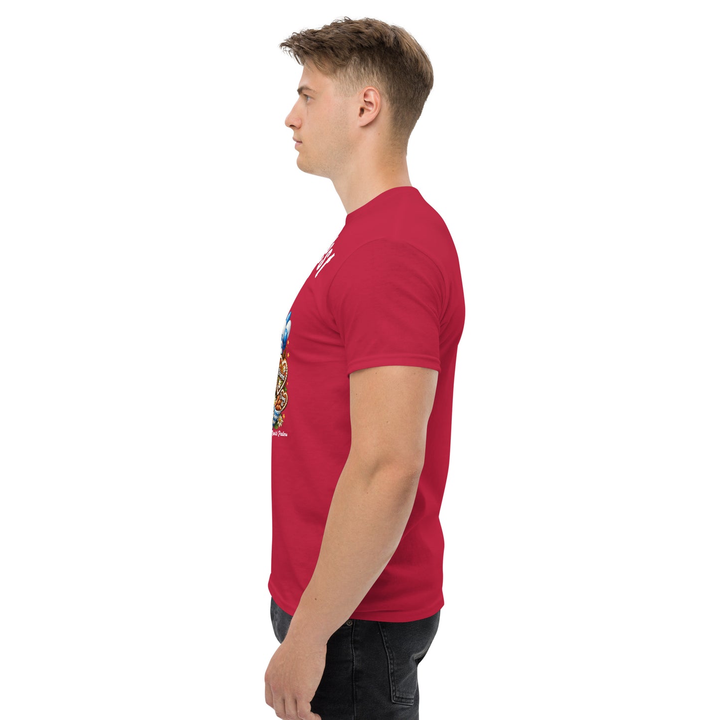 Klassisches Unisex-T-Shirt Oktoberfest 2026 München Edition, bequemes T-Shirt mit Oktoberfest-Motiv in rot und weiß, Frontansicht