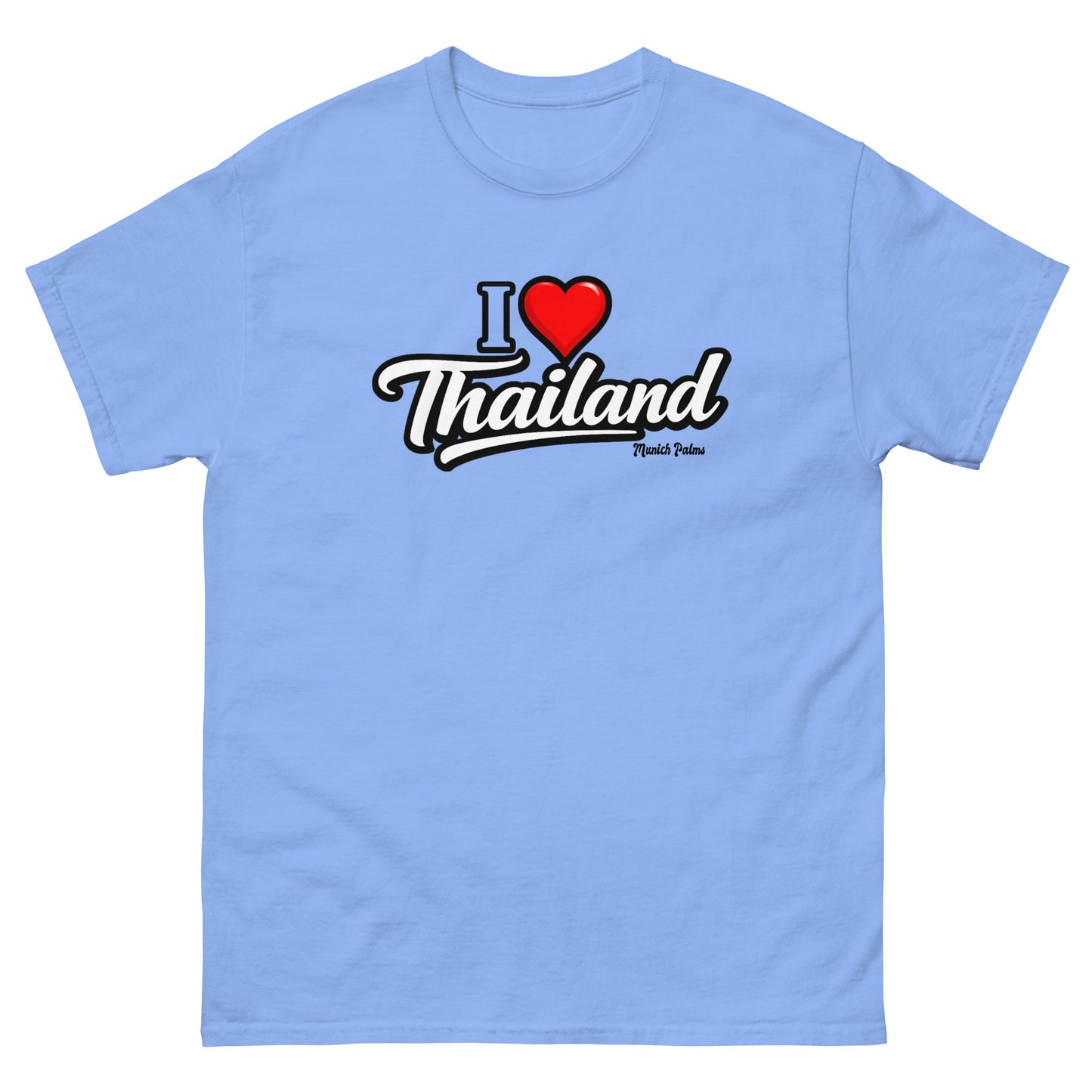 Unisex T-Shirt "I love Thailand" in karibikblau, klassisches Design, weiche Baumwolle, vorne sichtbar, für Damen und Herren.