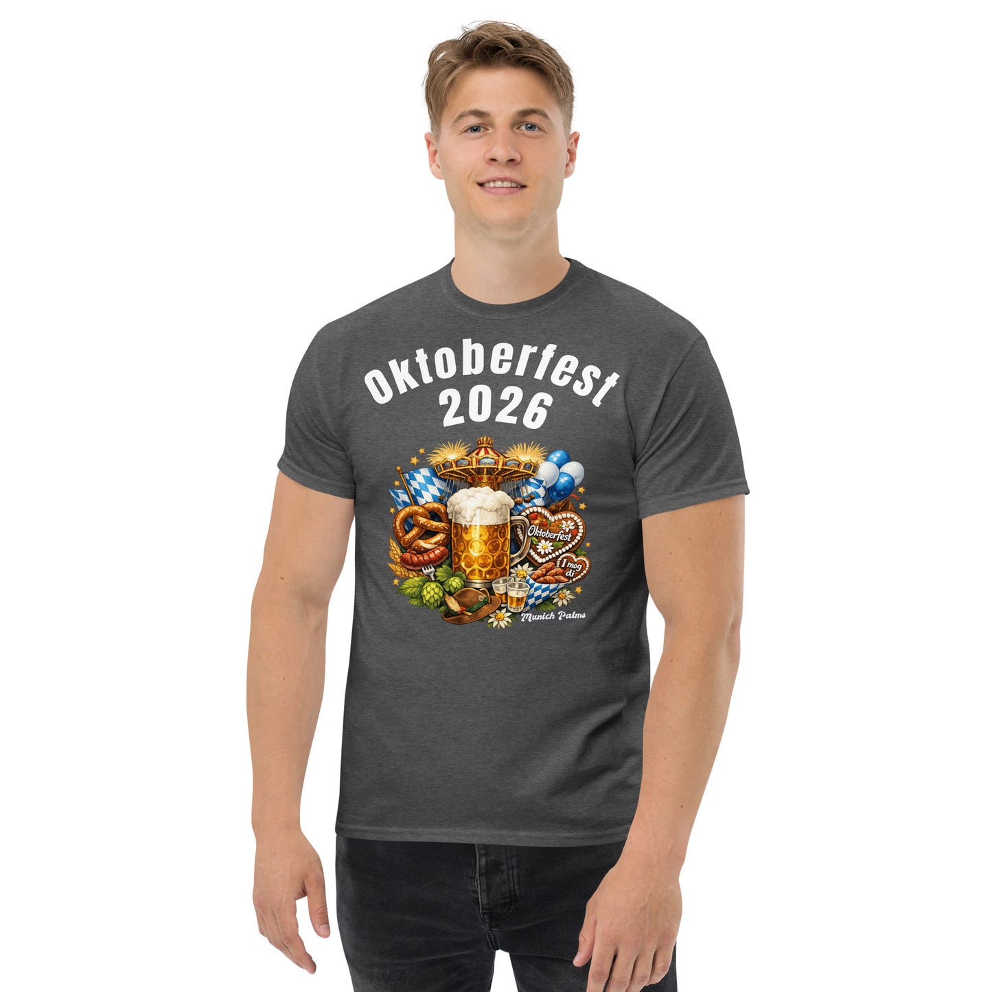 Unisex-Klassisches Oktoberfest T-Shirt München Edition in Dunkelgrau, modernes Design, ideal für das Oktoberfest 2026.