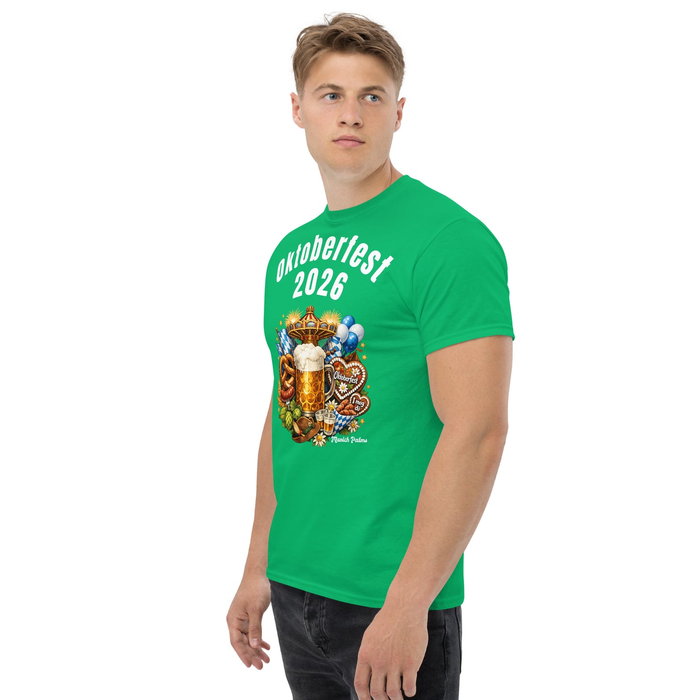 Unisex-Klassisches Oktoberfest T-Shirt in Irish Green, München Edition, mit schlichtem Design und rundem Halsausschnitt.
