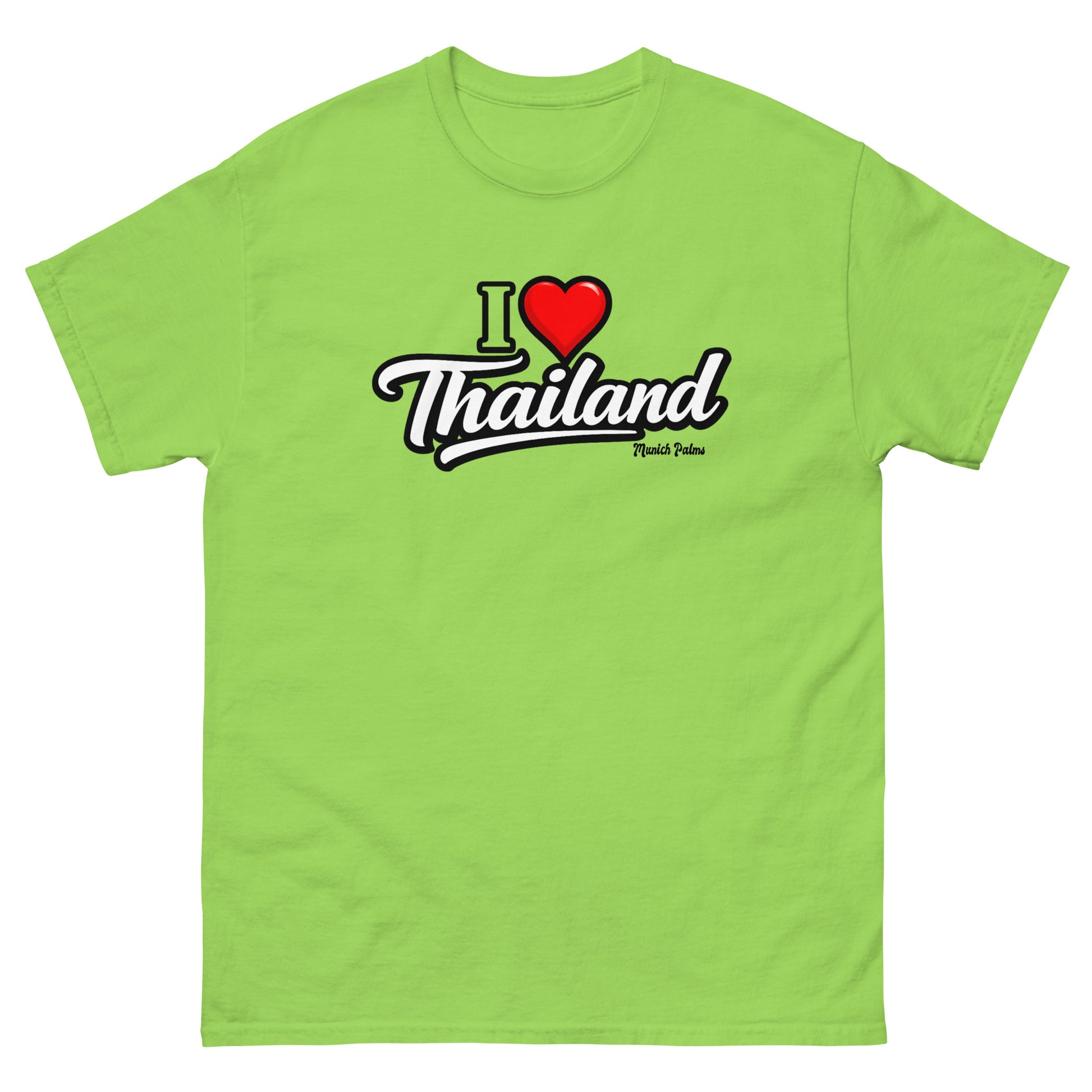 Unisex klassisches T-Shirt in Limette mit "I love Thailand" Aufdruck, bequemes Mode-Design für Damen und Herren.
