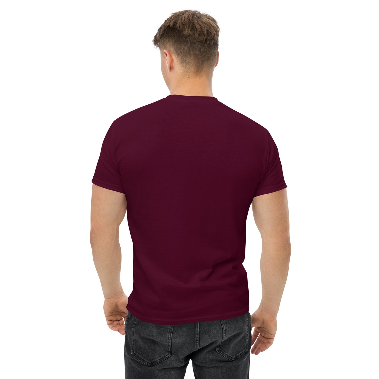 Unisex-T-Shirt Oktoberfest 2026 München Edition, maroonfarbenes T-Shirt mit klassischem Design, Rückenansicht, Online Kaufhaus München