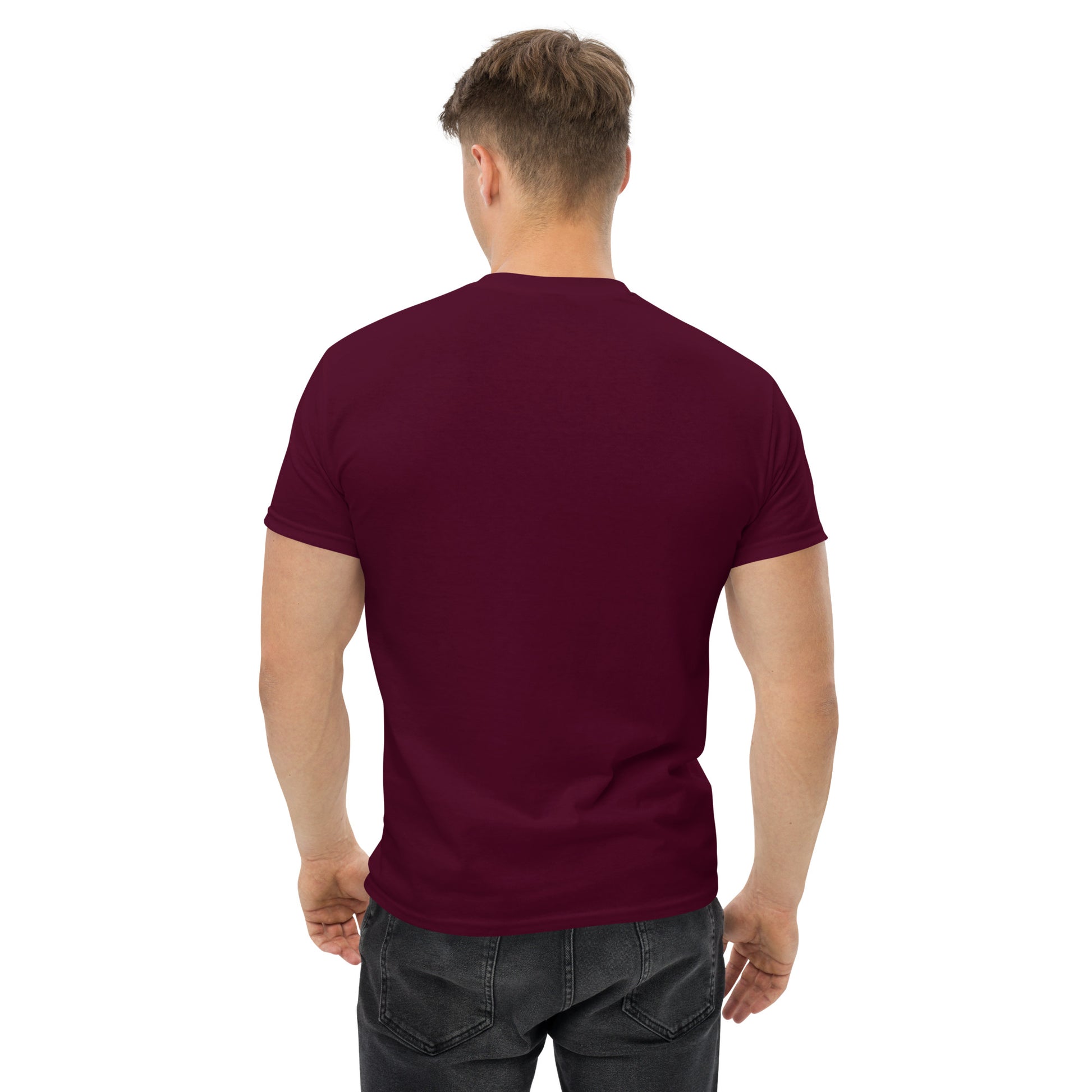 Unisex-T-Shirt Oktoberfest 2026 München Edition, maroonfarbenes T-Shirt mit klassischem Design, Rückenansicht, Online Kaufhaus München