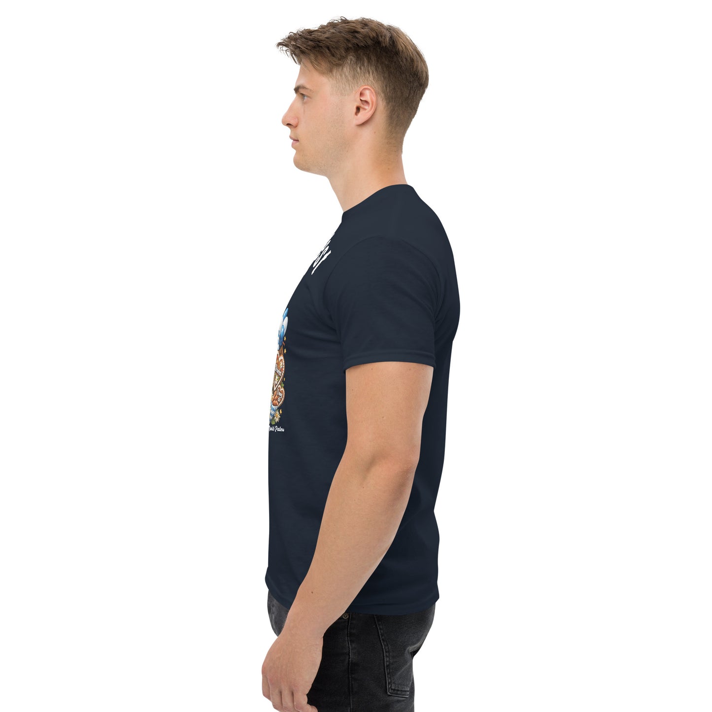 Unisex-Klassisches Oktoberfest T-Shirt in Navy von Online Kaufhaus München, links mit Oktoberfest-Design, bequemes Freizeitshirt