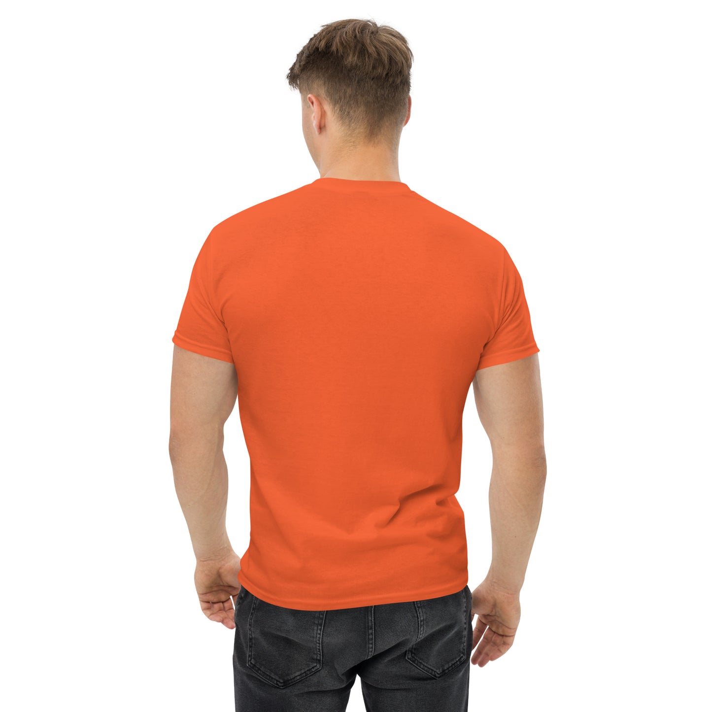 Unisex-Klassisches Oktoberfest T-Shirt München Edition in Orange, zeigt den Rücken mit Oktoberfest-Motiv.