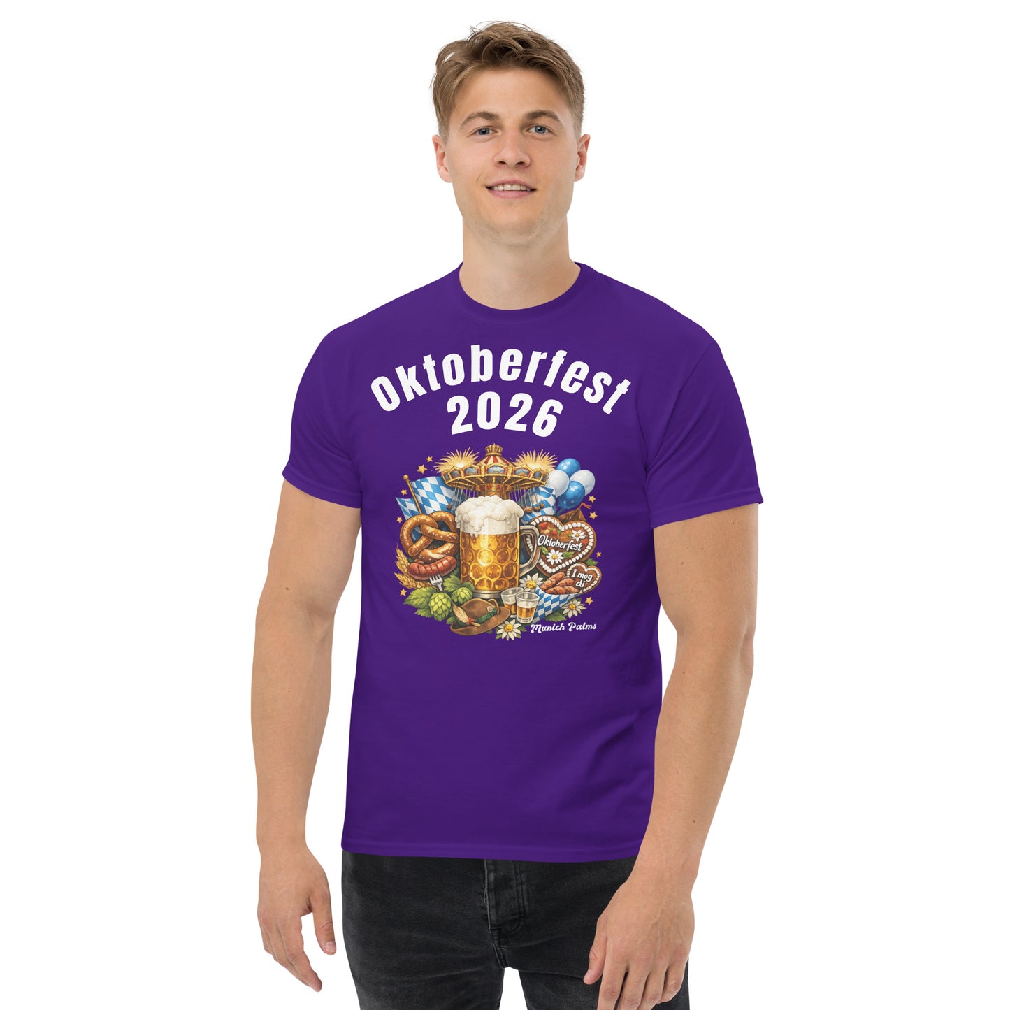 Unisex-T-Shirt München Edition für Oktoberfest 2026, lila Farbe, klassisches Design, bequemes Unisex-Shirt von Online Kaufhaus München