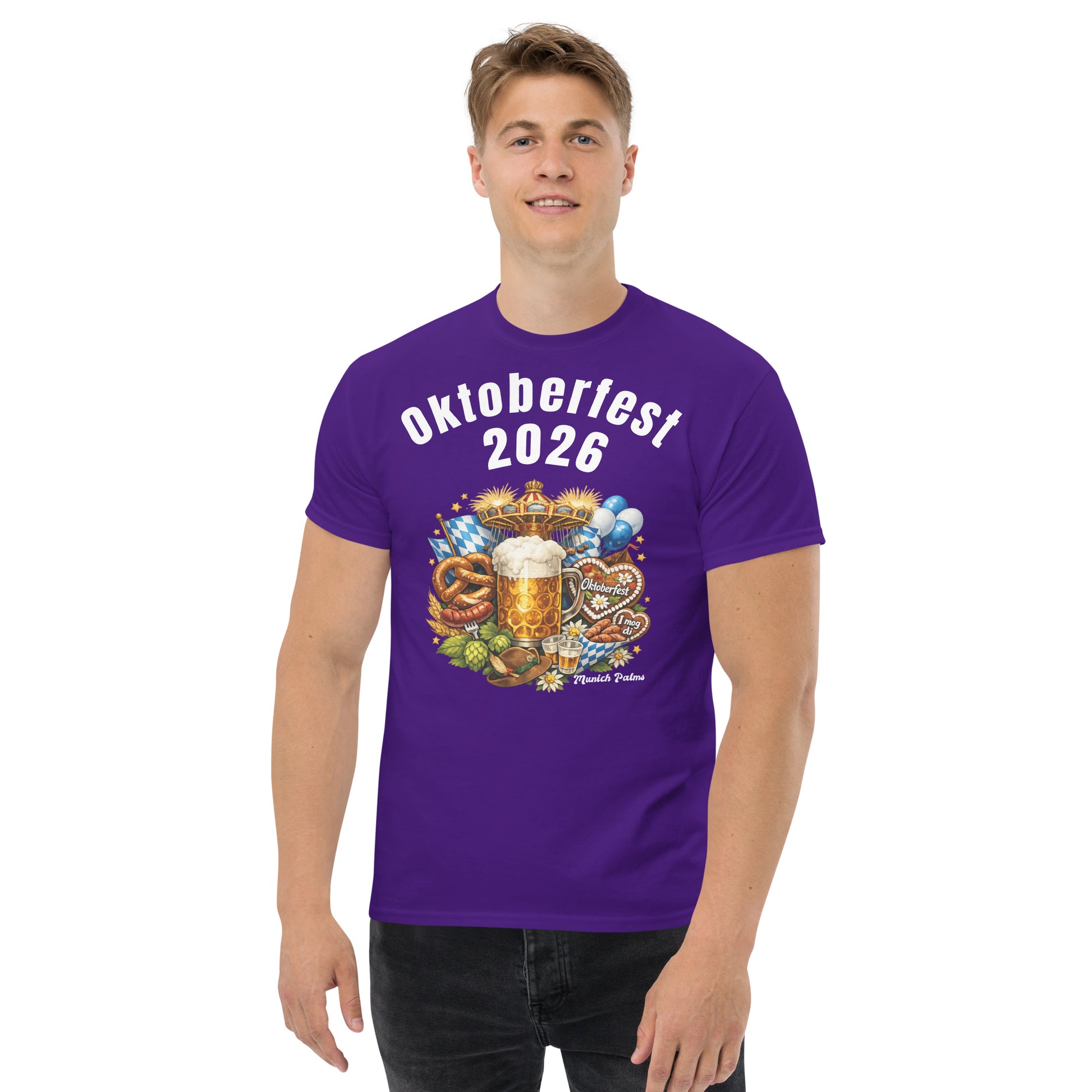 Unisex-T-Shirt München Edition für Oktoberfest 2026, lila Farbe, klassisches Design, bequemes Unisex-Shirt von Online Kaufhaus München