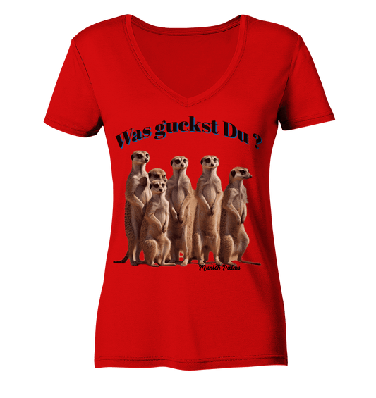 Was guckst Du ? Rudel Erdmännchen Design by Munich Palms - Ladies V-Neck Shirt - Online Kaufhaus München