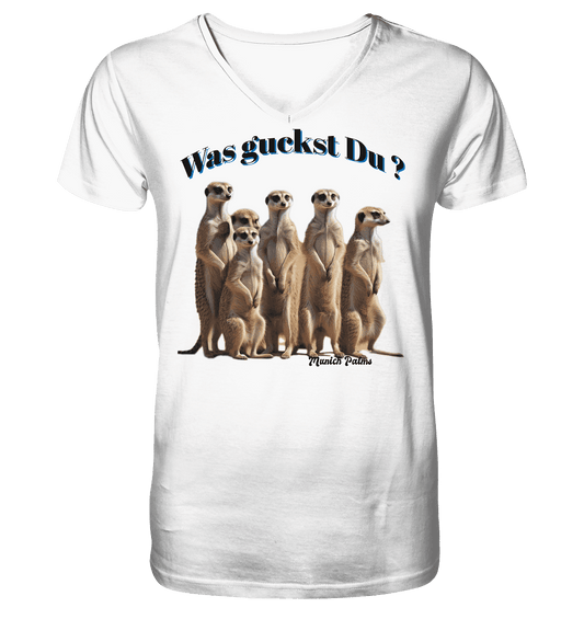 Was guckst Du ? Rudel Erdmännchen Design by Munich Palms - Mens Organic V-Neck Shirt - Online Kaufhaus München