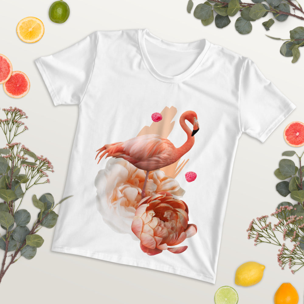 Damen-T-Shirt mit Flamingo 3 D