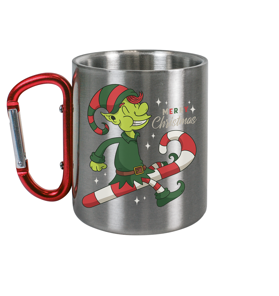 Weihnacht Design Netter Weihnachtself  mit Zuckerstange Merry Christmas - Edelstahl Tasse