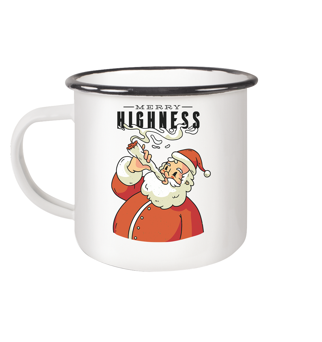 Weihnachten Kiffender Weihnachtsmann Nikolaus Merry Highness - Emaille Tasse (Black)