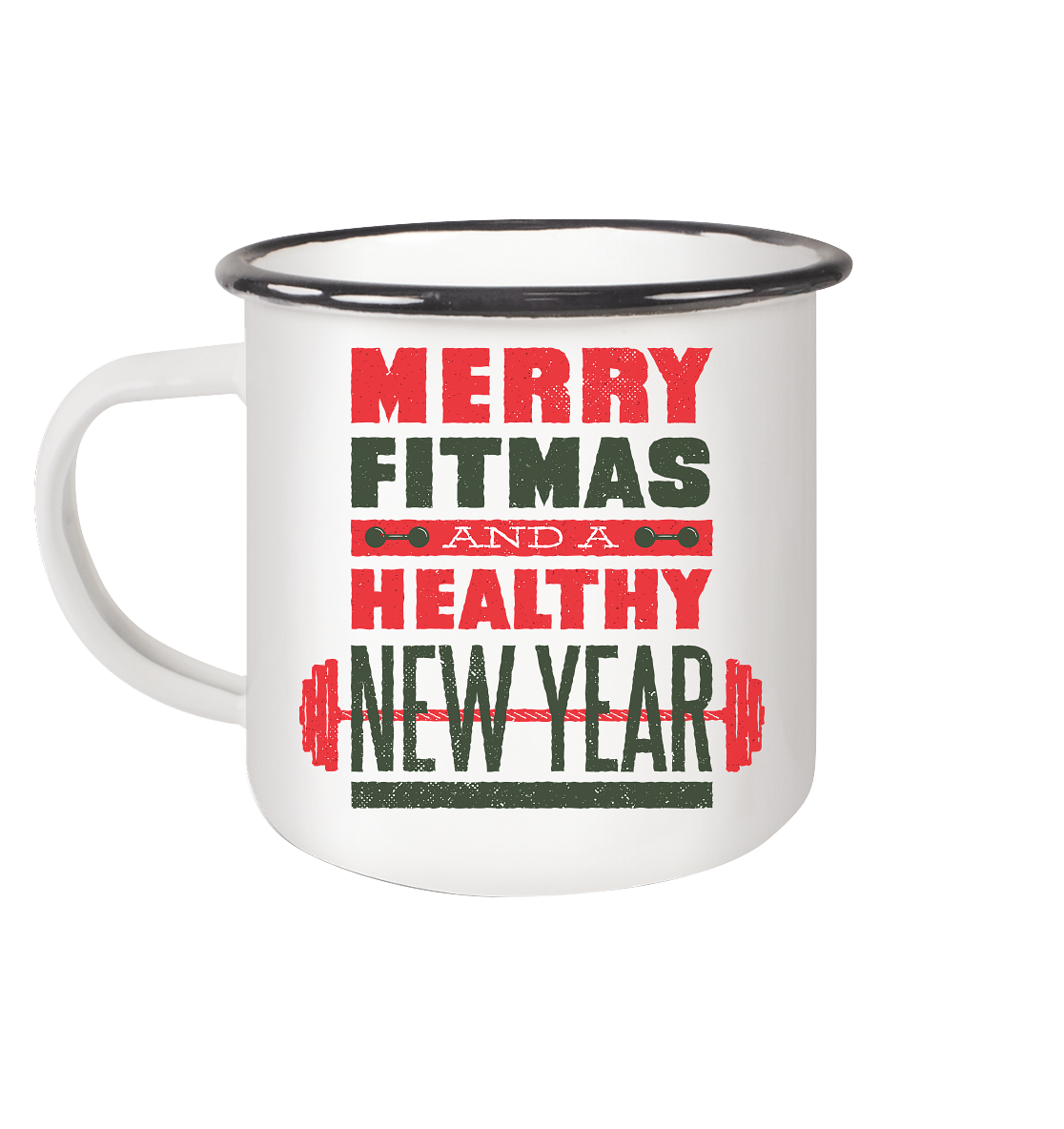 Weihnachtliches Design, Gym, Merry Fitmas and a Healthy New Year - Emaille Tasse (Black)