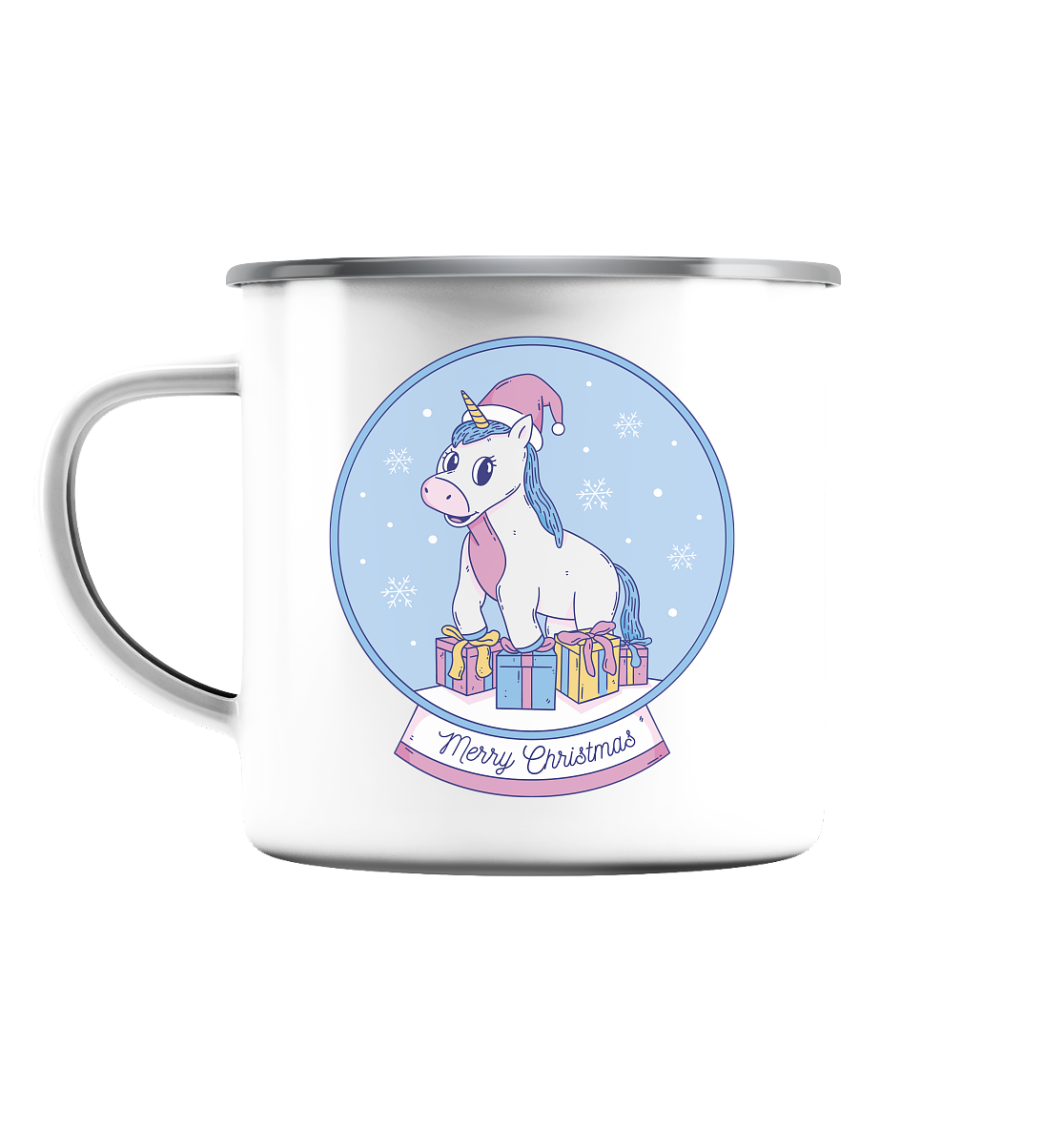 Christmas, Christmas ball with unicorn, Unicorn Merry Christmas - enamel cup (silver)
