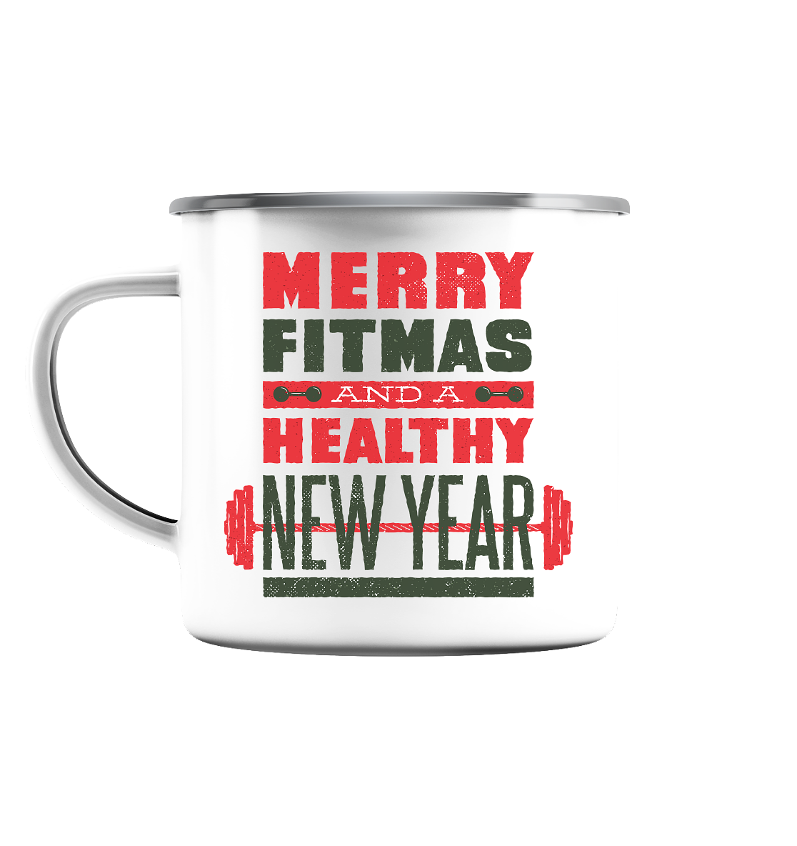 Weihnachtliches Design, Gym, Merry Fitmas and a Healthy New Year - Emaille Tasse (Silber)