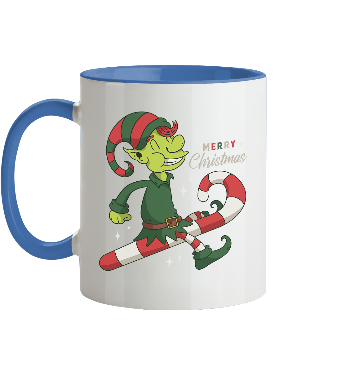 Weihnacht Design Netter Weihnachtself  mit Zuckerstange Merry Christmas - Tasse zweifarbig