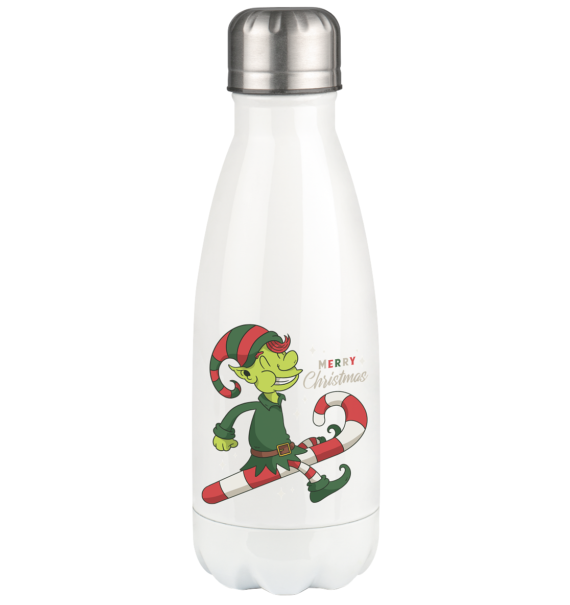 Weihnacht Design Netter Weihnachtself  mit Zuckerstange Merry Christmas - Thermoflasche 350ml